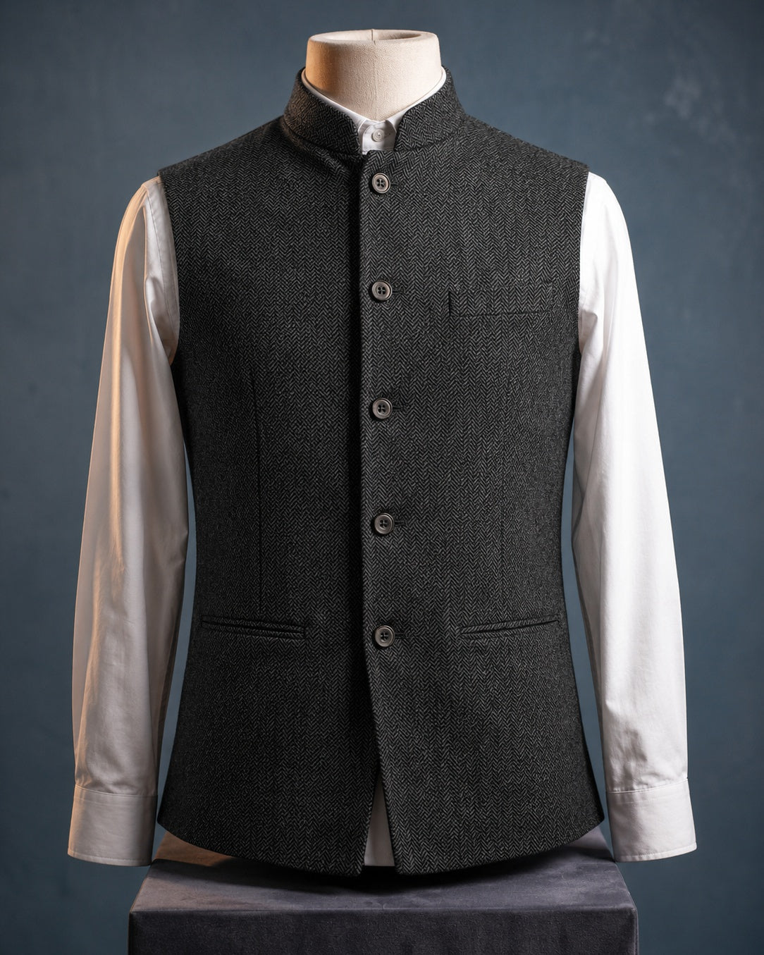 Augusto Herringbone Nehru Vest