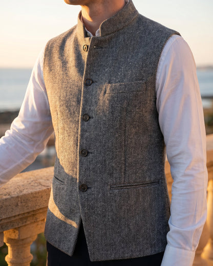 Augusto Herringbone Nehru Vest