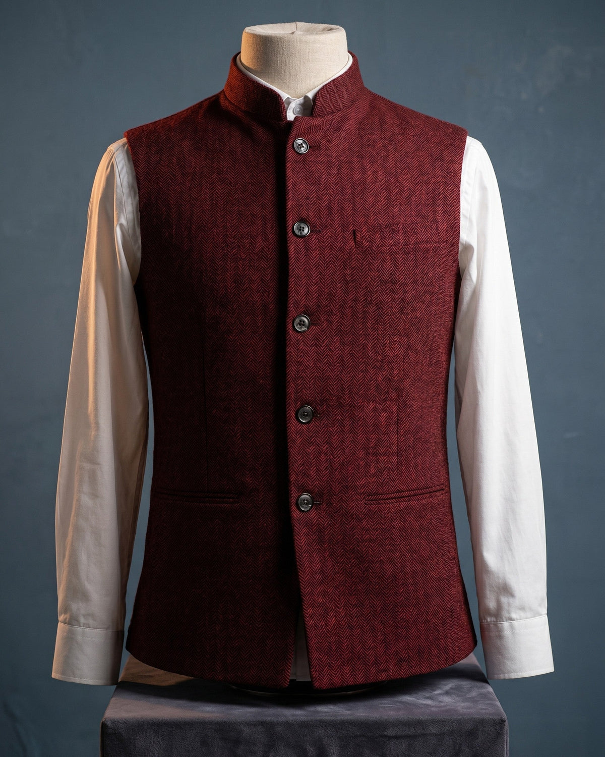 Augusto Herringbone Nehru Vest