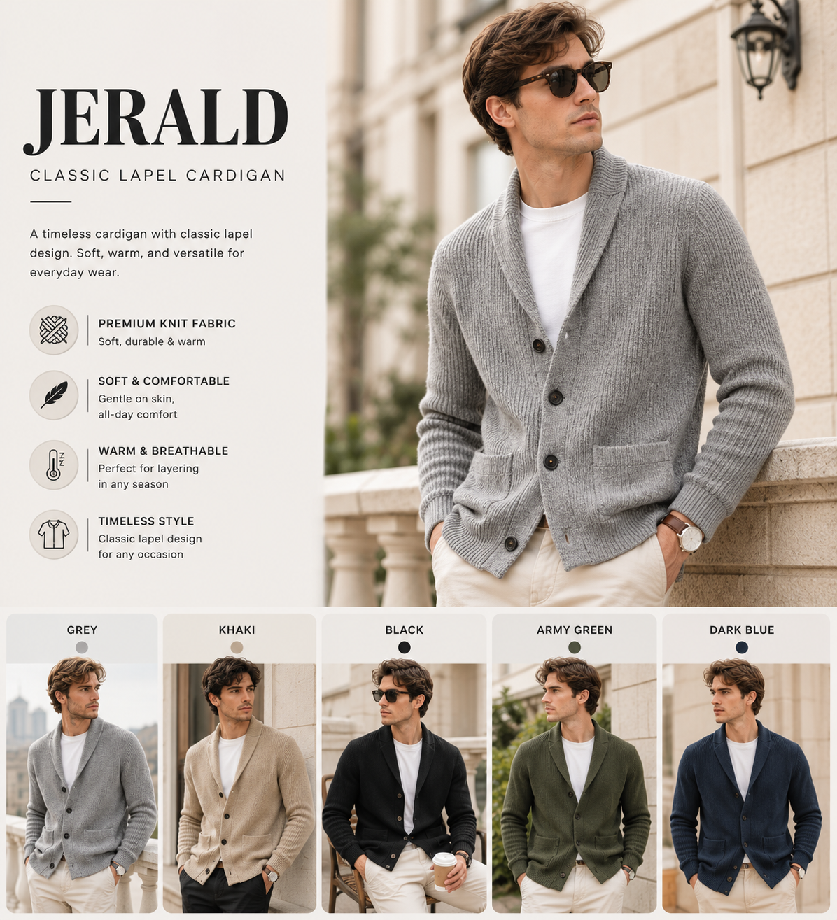JERALD Classic Laple Cardigan