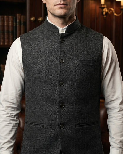 Augusto Herringbone Nehru Vest