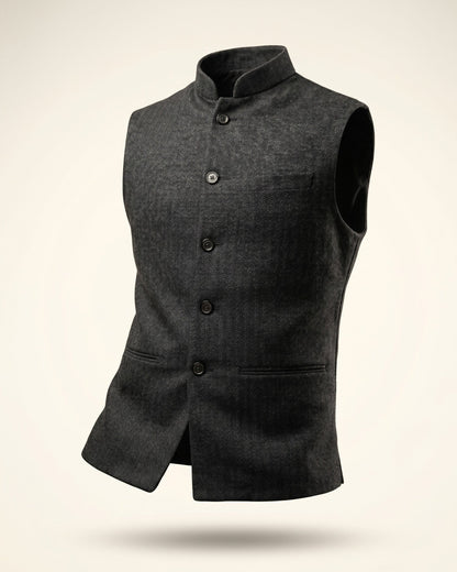 Augusto Herringbone Nehru Vest