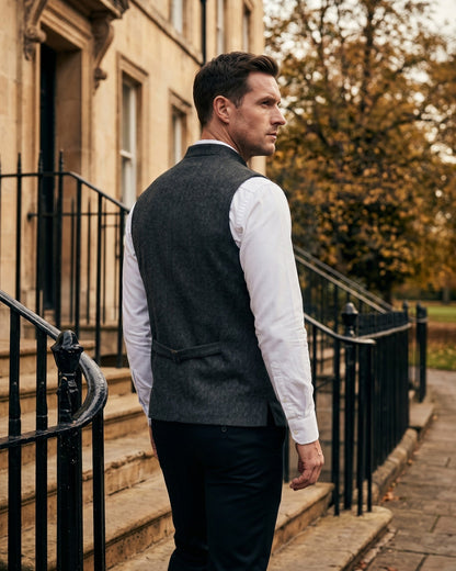 Augusto Herringbone Nehru Vest