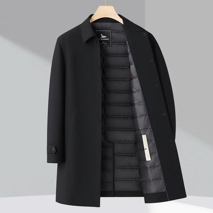 Rhode Down Trench Coat with Single Breasted Snap Front and Quilted Lining