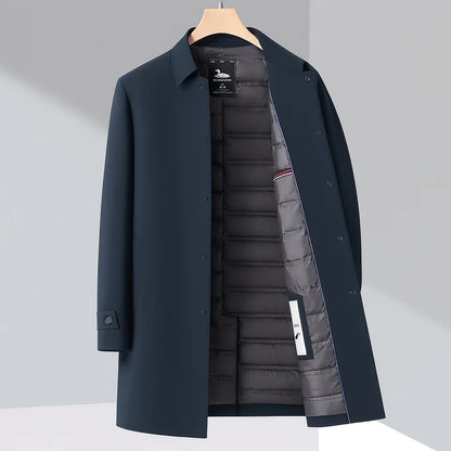 Rhode Down Trench Coat with Single Breasted Snap Front and Quilted Lining